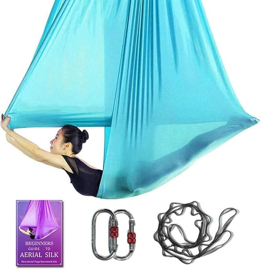 Aerial Yoga Hammock L:5M W:2.8M 5.5 Yards Aerial Pilates Silk Yoga Swing Set with 2000 Ibs Load Include Daisy Chain, Pose Guide-StrideForce Fitness
