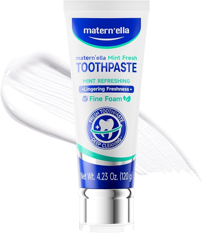 matern'ella Toothpaste for Sensitive Gums, Fluoride & SLS Free, Removing Stains Hydrated Silica, with Probiotics & Xylitol Mint Fresh 4.23 oz