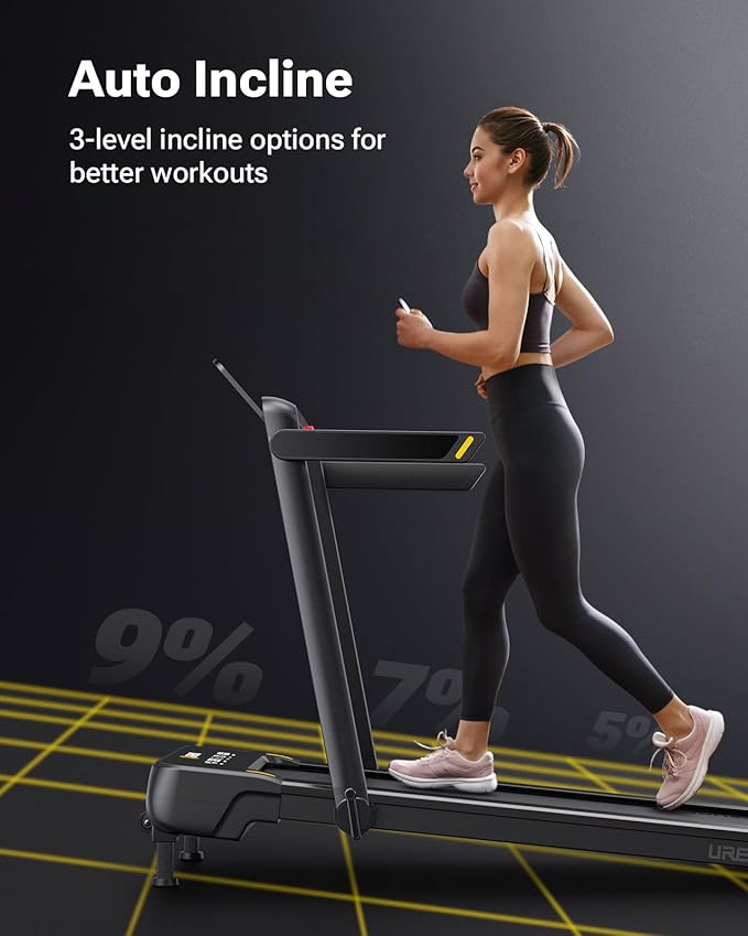 Smart Treadmill with 9% Auto Incline, Hiking and Running Walking Pad Treadmills for Home Office, Treadmill with UREVO APP, AI Powered Music Course, HIIT Programs Synced to Scenic Route, One-Click Mute-StrideForce Fitness