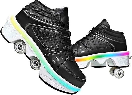 Roller Skate Shoes for Women Four Rounds Children's Roller Skates Shoes That Turn into Rollerskates Sneakers Outdoor Light Shoes with Wheels for Girls/Boys-StrideForce Fitness
