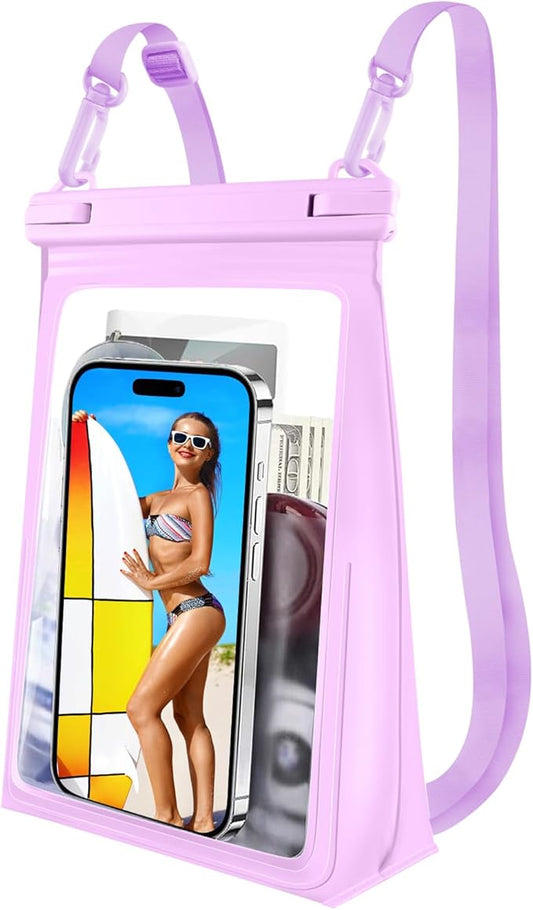 Large Floating Waterproof Phone Pouch, Cell Phone Dry Bag for iPhone 16 15 14 13 Pro Max Galaxy Google All Phones, IPX8 Waterproof Bag for Beach Vacation Purple-StrideForce Fitness