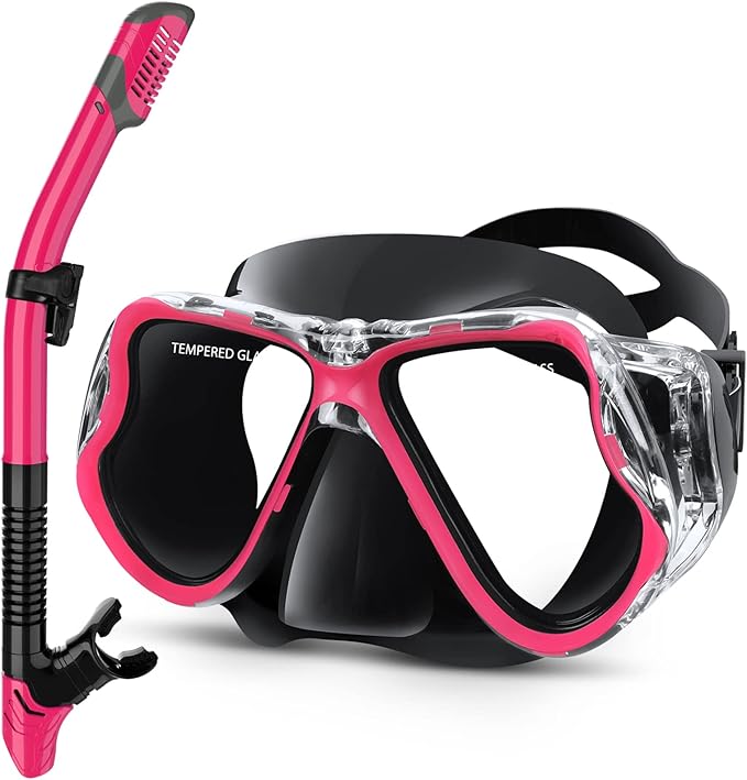 Greatever Dry Snorkel Set,Panoramic Wide View,Anti-Fog Scuba Diving Mask,Professional Snorkeling Gear-StrideForce Fitness