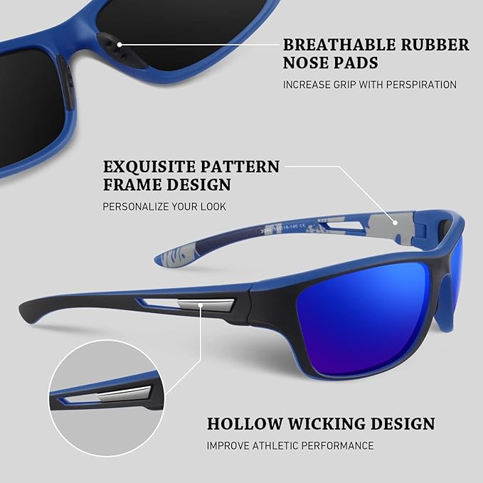 Polarized Sports Sunglasses for Men Women,Fishing Driving Rectangular Goggles UV400 Protection-StrideForce Fitness