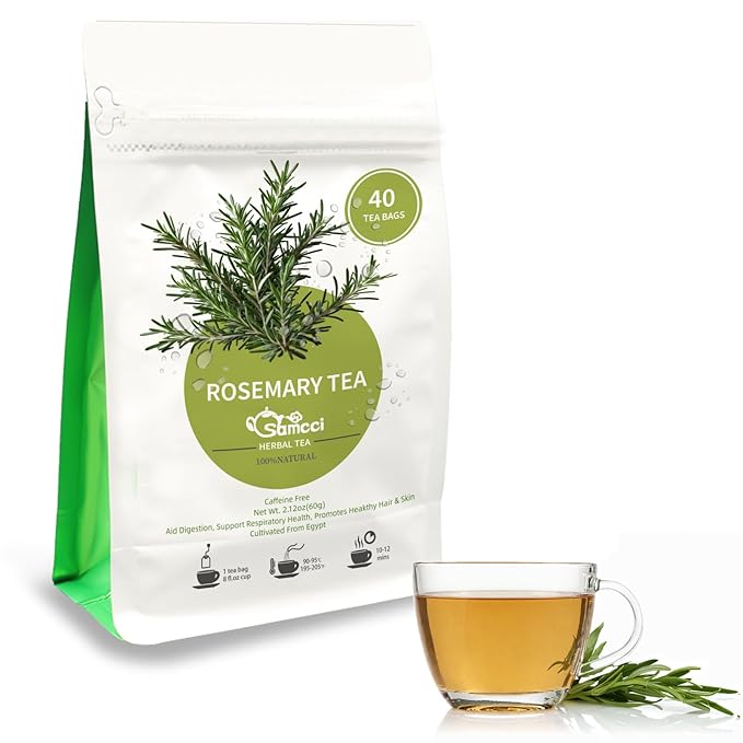 Samcci - Rosemary Tea, 40 Teabags, 1.5g/bag - Pure Dried Rosemary Leaves Tea Bags- Cultivated From Egypt - Non-GMO - Caffeine-free - Support Respiratory Health & Support Hair Growth-StrideForce Fitness