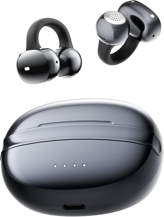 A50 Clip on Earbuds, Bluetooth 6.0 Wireless Open Ear Headphones w/5.3g Weightless Comfort,48H Playtime,3D Soundstage,Clear Call Mics,IPX5,Multipoint Connection,Fit for Workout Running Black-StrideForce Fitness