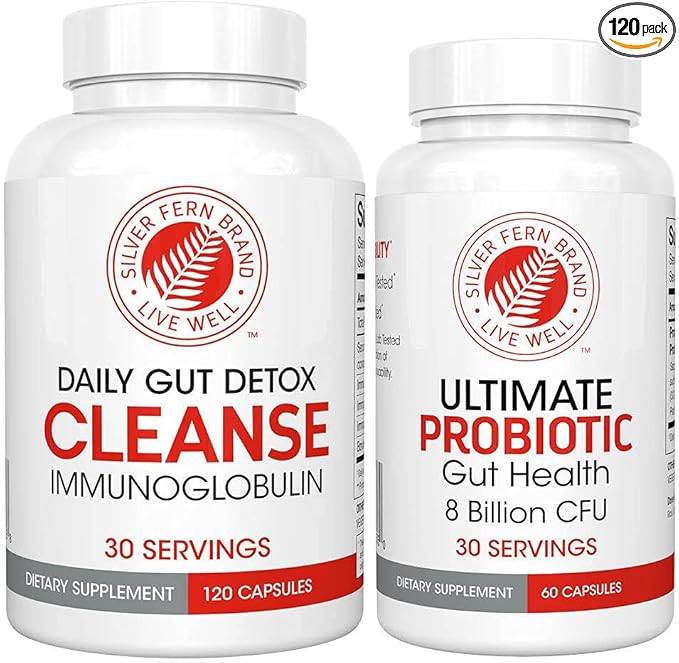Silver Fern Gut Rehab Kit - 30 Day Supply - Cleanse Daily (1 Bottle = 120 Capsules) & Ultimate Probiotic (1 Bottle = 60 Capsules) - Immunoglobulins & Spore Forming Probiotics-StrideForce Fitness