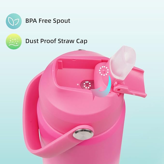 Insulated Water Bottle with Straw Lid,32 oz Stainless Steel Vacuum Metal Bottle with Silicone Handle,Cherry Blossom-StrideForce Fitness