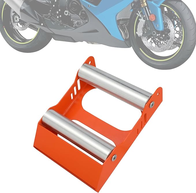Motorcycle Wheel Cleaning Stand Universal Wheel Roller Stand for Tire Cleaning & Chain Lubrication Heavy Duty Paddock Stand for Street Bike (Motorcycle < 700 LB & Tire Width <260 mm) Orange-StrideForce Fitness