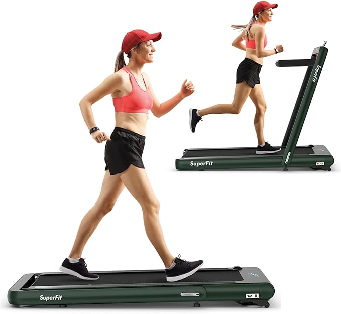 GYMAX Walking Pad, 4.75HP Under Desk Treadmill with LED Touch Screen, App Control, Built-in Speaker & Handle, 2 in 1 Folding Compact Portable Treadmill for Home Small Space-StrideForce Fitness