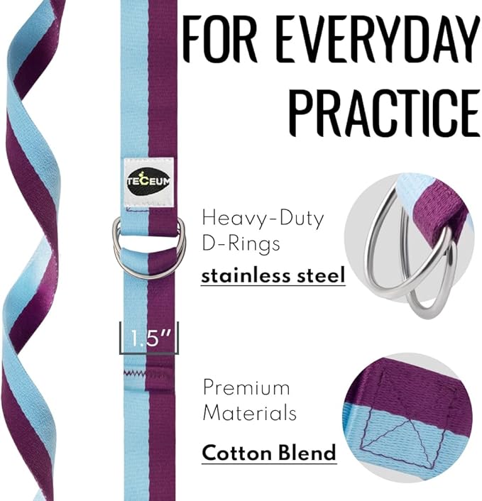 TECEUM Yoga Strap & Mat Strap – 2 IN 1 – Cotton – 6 ft 8 ft 10 ft (30+ colors) – Adjustable Non-Slip Belt for Yoga, Pilates, Stretching, Physical Therapy, Fitness & Home Workout – For Carrying Mats-StrideForce Fitness