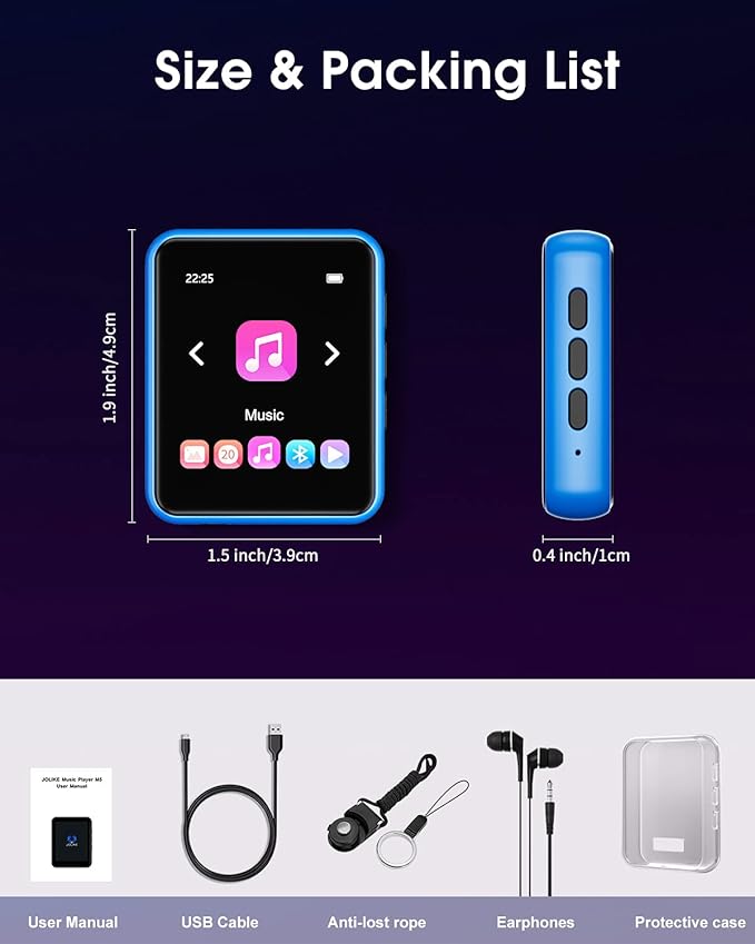 MP3 Player with Bluetooth 5.0 Portable HiFi Lossless Sound MP3 Music Player and FM Radio Recorder E-Book 2.4 inch Screen Maximum Support 128GB（Blue）-StrideForce Fitness