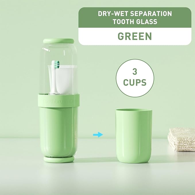 Toothbrush Cup with Cover, Travel Toothbrush Case Portable Toothbrush Holder for Traveling Business Camping School Bathroom (Green)