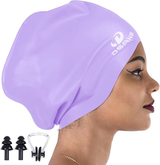 Dsane Extra Large Swimming Cap for Women and Men,Special Design Swim Cap for Very Long Thick Curly Hair&Dreadlocks Weaves Braids Afros Silicone Keep Your Hair Dry-StrideForce Fitness