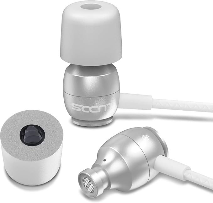 LUDOS Clamor Wired Earbuds in-Ear Headphones, 5 Years Warranty, Earphones with Microphone, Noise Isolating Ear Buds, Memory Foam for iPhone, Samsung, School Students, Kids, Women, Small Ears - White-StrideForce Fitness