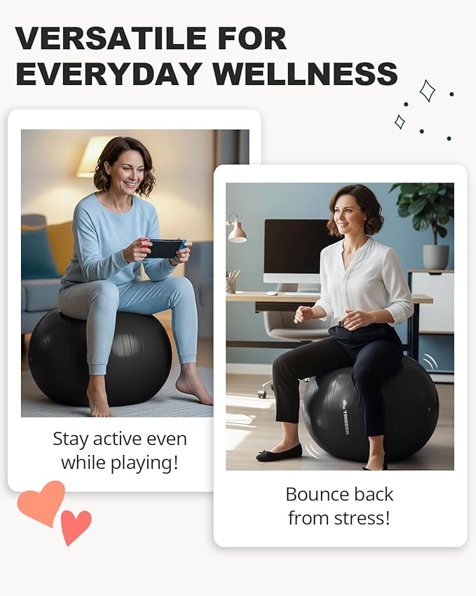 Trideer Extra Thick Yoga Ball Exercise Ball, 5 Sizes Gym Ball, Heavy Duty Ball Chair for Balance, Stability, Pregnancy, Quick Pump Included-StrideForce Fitness