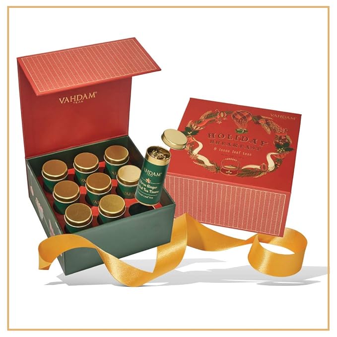 VAHDAM, Holiday Breakfast - Christmas Tea Gift Sets (90+ Cups) 9 Loose Leaf Tea - Luxury Gift Box | Christmas gifts 2024 Ideas | Christmas Gifts For Women, Men & Adults I Holiday Tea Gift Box-StrideForce Fitness