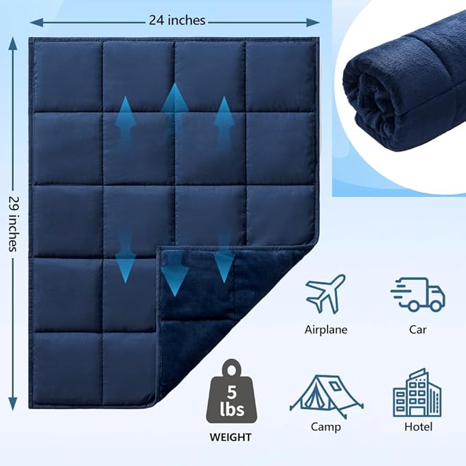L'AGRATY Weighted Lap Pad 7lb: Small Weighted Blanket for Adults - Cooling, Portable Travel - Washable All-Season (29" x 24")-StrideForce Fitness