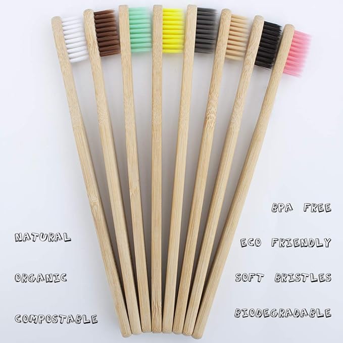Virgin Forest 8 Pcs Bamboo Toothbrush, BPA-Free Soft Toothbrushes, Natural Eco-Friendly Biodegradable Best Travel Wood Toothbrush Set, for Sensitive Gums