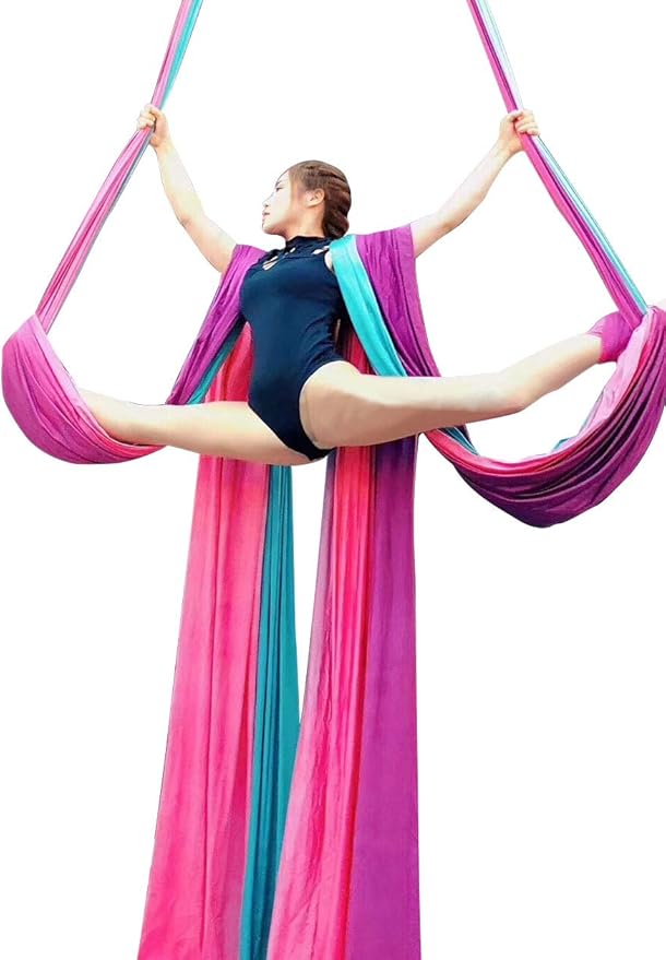 DASKING Aerial Silks Starter Kit - Durable 11Yards of Aerial Yoga Hammock with Hardware, Aerial Swing for Acrobatic Flying Yoga & All Levels (Aerial Rigging Point Up to 14ft)-StrideForce Fitness