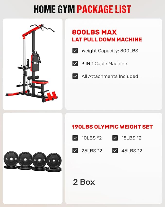 LS01 LAT Pulldown Machine, LAT Row Cable Machine with AB Crunch, LAT Tower with Cable Row Attachments, 3 in 1 Pulley Stations for Home Gym-StrideForce Fitness