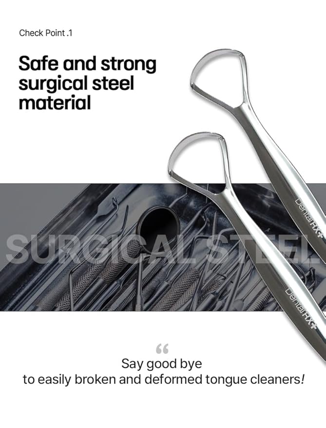 Surgical Steel Tongue Scrapers for Adults and Kids (2 Pack, Different Size), Surgical Steel Tongue Cleaners, Prevent and Reduce Bad Breath