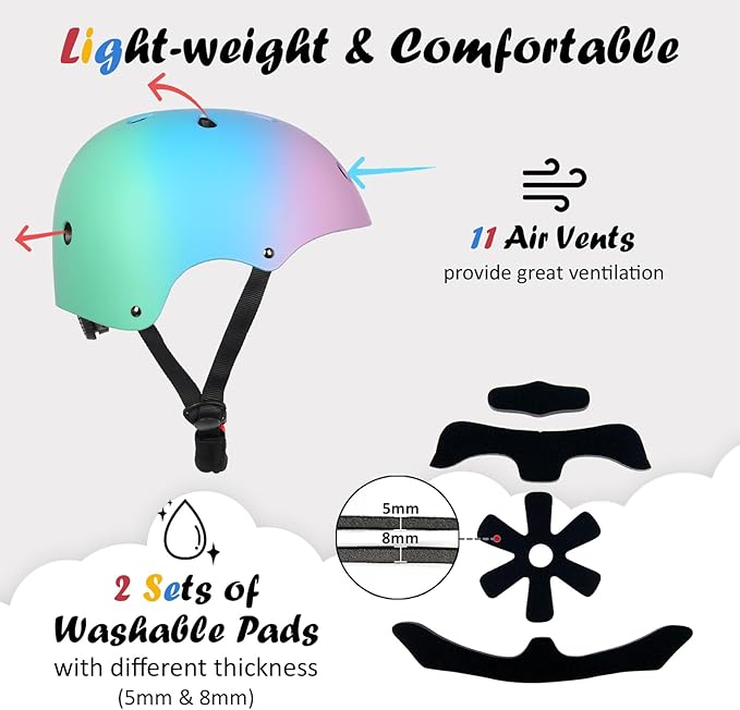 Kids Bike Helmet, Adjustable and Multi-Sport, from Toddler to Youth, 3 Sizes-StrideForce Fitness