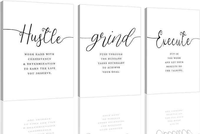 Canvas Grind Quote, Hustle Grind Execute, Inspirational Print, Office Wall Art, Large Poster, Motivational Wall Art, Office Decor Set of 3 Prints (16x24in x 3pcs)-StrideForce Fitness