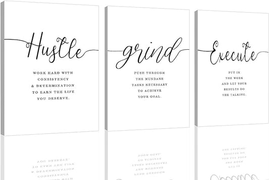 Canvas Grind Quote, Hustle Grind Execute, Inspirational Print, Office Wall Art, Large Poster, Motivational Wall Art, Office Decor Set of 3 Prints (16x24in x 3pcs)-StrideForce Fitness