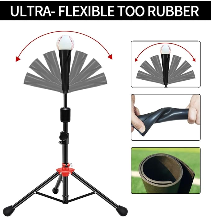 FDLS Baseball Batting tee for Adults and Youth Teens, Portable Tripod Stand Base Tee Easy Adjustable Height 27 to 46 inches for Hitting Training Practice, with Carrying Bag-StrideForce Fitness