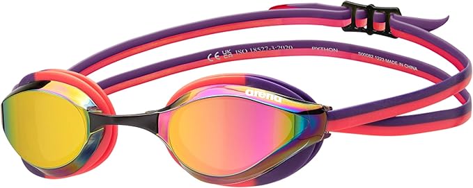 ARENA Unisex Python Racing Swim Goggles for Men and Women Anti-Fog No Leak Max Comfort Dual Strap, Mirror/Non-Mirror Lens-StrideForce Fitness