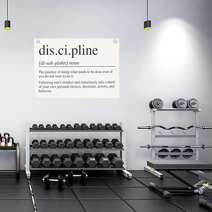 Discipline Gym Motivational Wall Art Banner Dorm Posters Gifts for Guys Men Women Gym Flag Decor for Home Gym Bedroom Workout Room 30x20 Inchs-StrideForce Fitness