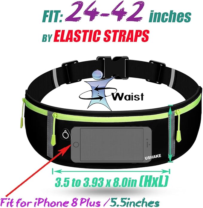 USHAKE Slim Running Belt, Workout Fanny Pack for Men Women,Exercise Waist Pack for Apple iPhone Holder, Runner Belt for Running Walking Cycling Camping Gym-StrideForce Fitness