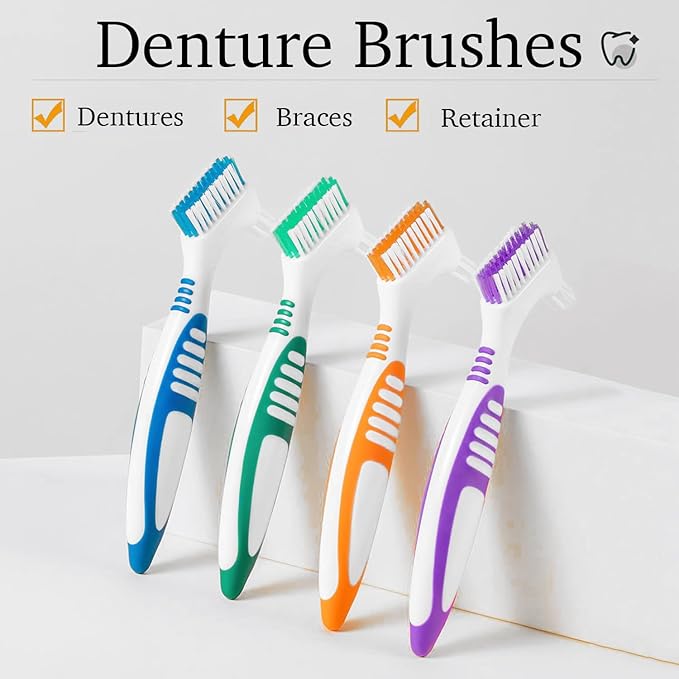 Denture Brush Dual Head Toothbrushes False Teeth Brush Denture Cleaning Kit Toothbrush (Orange Green)