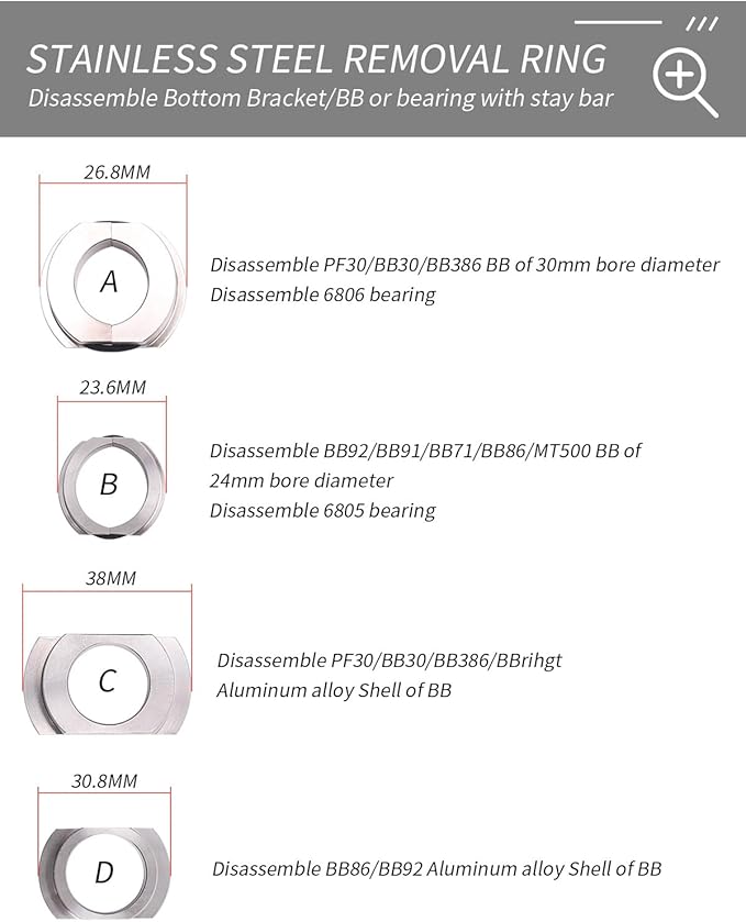Bicycle Bearing Press Removal Tool，Bicycle Bearing Puller Install Tool, Bike Bottom Bracket Removal Tool Kit, Bicycle Bearing Press Kit BB73 BB86 BB30 BB91 BB92 PF30, MTB Road Bicycle Repair Tools-StrideForce Fitness
