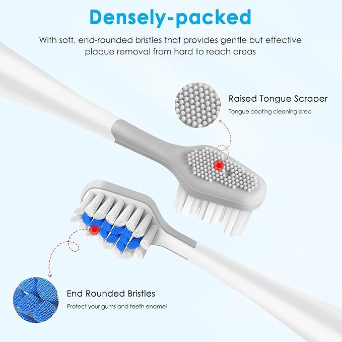 3-Count Toothbrush Replacement Heads Compatible with Watepik Complete Care 5.0/9.0 (CC-01/WP-861) with Tongue Scraper, STRB-3WW