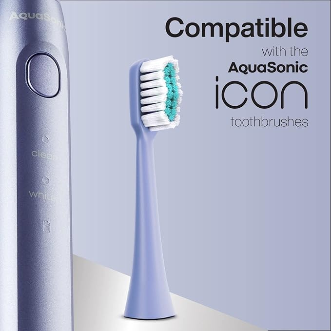 AquaSonic Genuine Icon Replacement Brush Heads | Compatible with AquaSonic Icon Toothbrush | 2 Brush Heads | for Normal & Sensitive Teeth (Lilac)