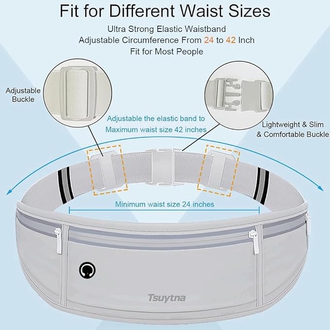 Running Belt for Women & Men - Slim Phone running belt with Water-Resistant Phone Holder, 3 pockets Adjustable Waist Strap, Reflective Safety Design for Running, Hiking, Travel，Fitness (Grey)-StrideForce Fitness