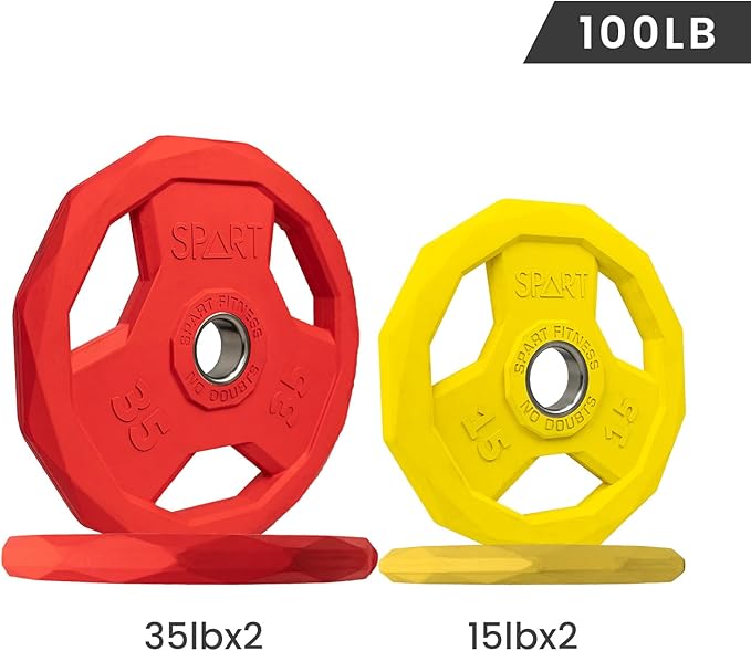 SPART Color Coded Weight Plate 2-Inch Rubber Coated Olympic Grip Plate for Barbell, Solid Cast Iron Weight Plates for Strength Training, Weightlifting, Crossfit, Home Gym, 2.5LB/5LB/10LB/25LB/35LB/45LB, Pair-StrideForce Fitness