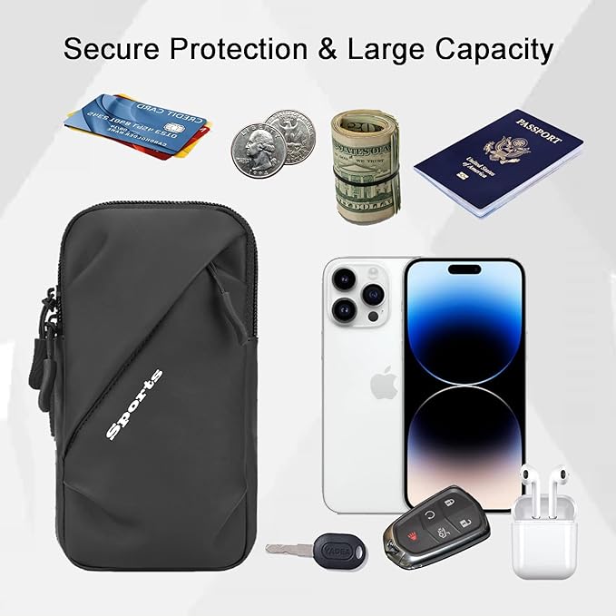 Phone Holder Arm Bands, Small Crossbody Shoulder Holsters Bag with Arm Band, Fits iPhone and All Cell Phones, Use for Running, Walking, Hiking & Biking (Plus Size,Black)-StrideForce Fitness