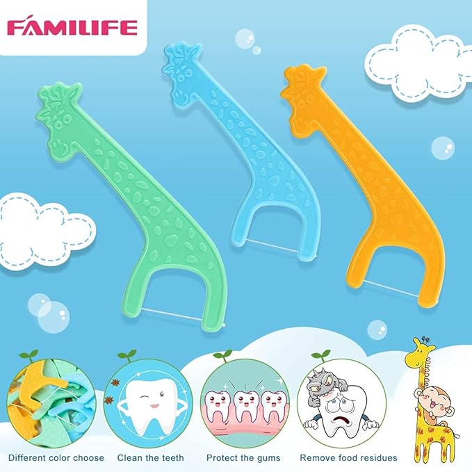 FAMILIFE Kid's Dental Floss Picks, Unflavored Tooth Pick Flossers Children with Portable Travel Cases Refills Pack, 204 Pcs