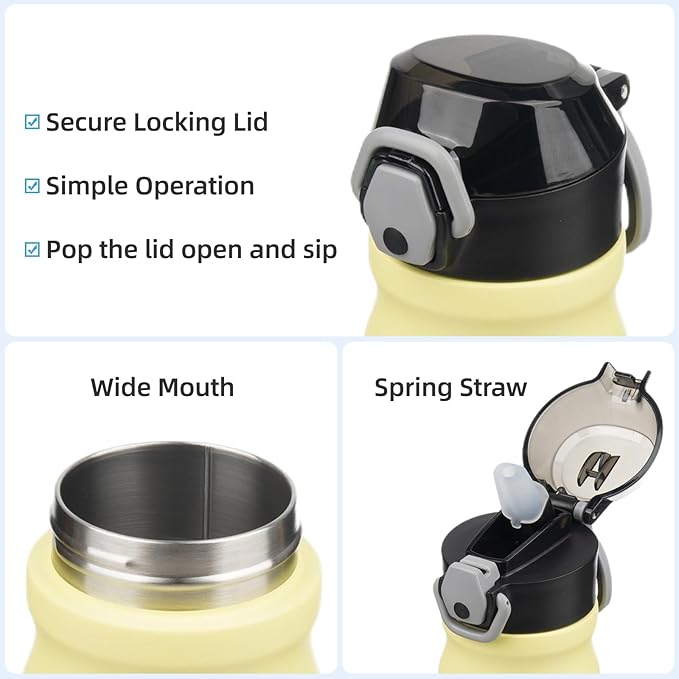 Insulated Water Bottle with Straw and Carry Loop,18 oz Stainless Steel Double Wall Vaccum Metal Water Flask with Leak-proof Lid,Lime-StrideForce Fitness