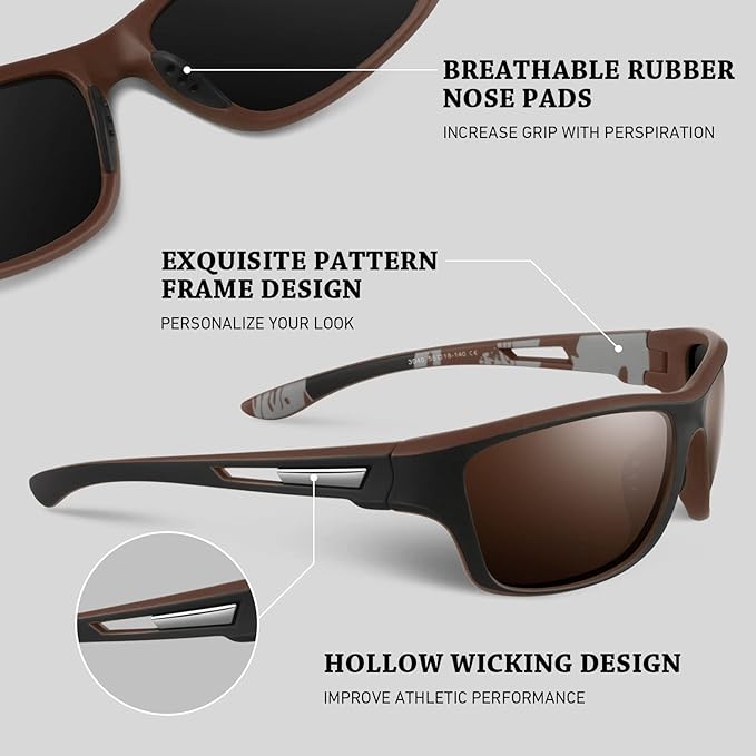 Polarized Sports Sunglasses for Men Women,Fishing Driving Rectangular Goggles UV400 Protection-StrideForce Fitness