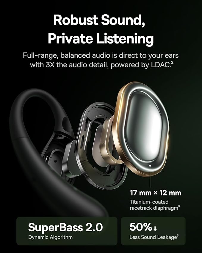 Baseus Eli Sport 2 Open-Ear Headphones Wireless Earbuds,Secure Earhook Sport Design,Ultra-Comfort,4-Mic Clear Calls, IP57 Waterproof,45H Play, Bluetooth 6.0 Earhook Fit Running Workout Gym -Black-StrideForce Fitness