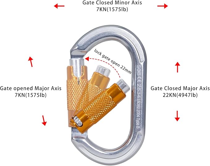 Auto Locking Rock Climbing Carabiner Clips, Heavy Duty Asymmetrical Carabiner Connector Used for Rappelling Rescue Outdoor Climbing, Mountaineer, Hammock, Camping-StrideForce Fitness