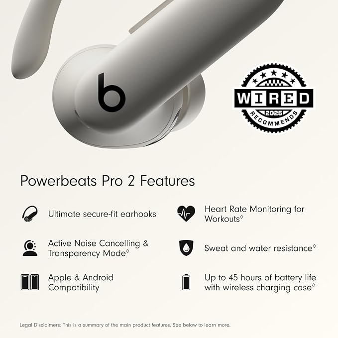Beats Powerbeats Pro 2 Wireless Bluetooth Earbuds - Noise Cancelling, Heart Rate Monitor, IPX4, Up to 45H Battery & Charging Case, Works with Apple & Android - Quick Sand-StrideForce Fitness