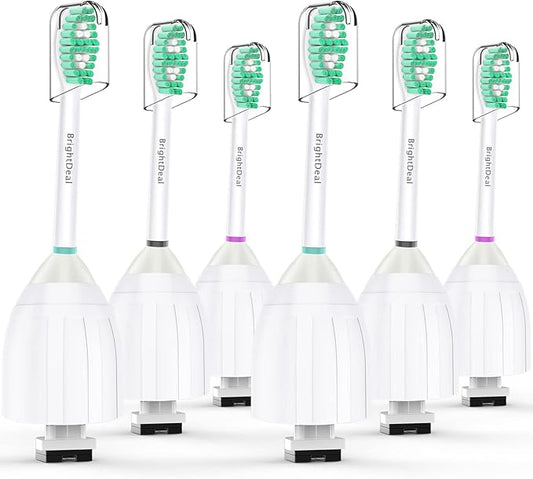 Toothbrush Heads for Philips Sonicare Essence Elite Advance Xtreme CleanCare E-Series Electric Sonic Screw-on Brush Replacement HX7022/66 HX7023 HX7001 with Cap, 6 Pack