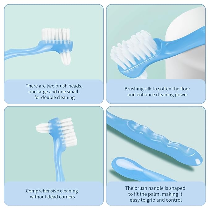 Denture Brushes 4Pcs Denture Brush, Dual Head Toothbrush with Hard Bristles, Comfortable Handle for Elderly, Easy to Use Hard Hygienic Bristle Toothbrush
