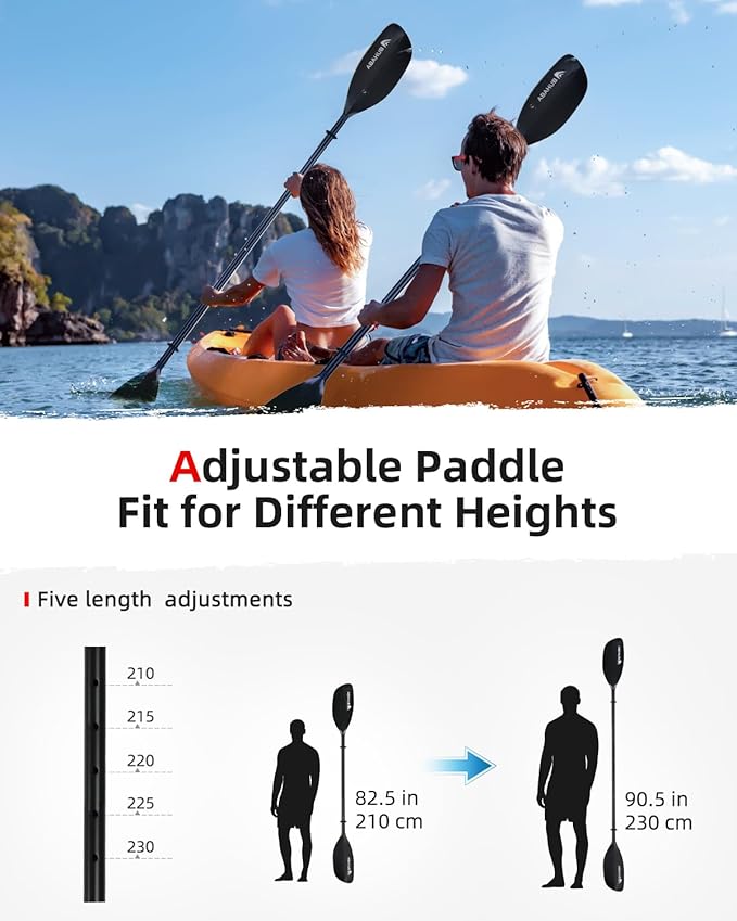 Abahub Adjustable Kayak Paddle 210-230 cm/ 230-250 cm Floating Kayaking Oars Boating Oars Canoeing Oars Black-StrideForce Fitness