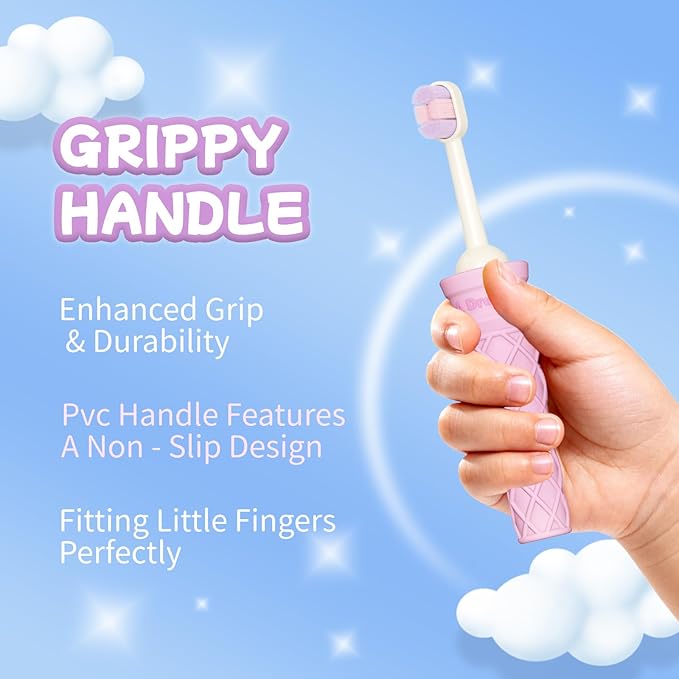 Kids Toothbrush with Wide Non-Slip Grip - 3 Pack Extra Soft Bristles, Multi-Colored & Fun for Beginner Cleaning, Ergonomic, BPA & Cruelty-Free (Age 3+)