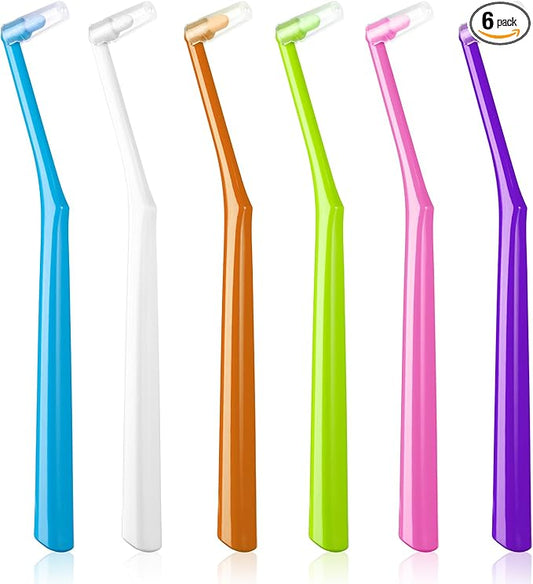Fregum End Tuft Toothbrush for Orthodontic, Soft Bristles Angled Toothbrush for Braces, Implants, Retainers, Back Teeth, and Wisdom Teeth, 6 Pcs